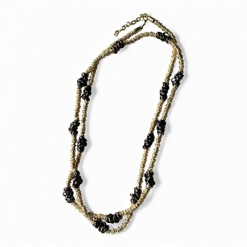 18k Gold Plated 100cm Long Beaded Necklace – Two-Tone Layering Statement Piece