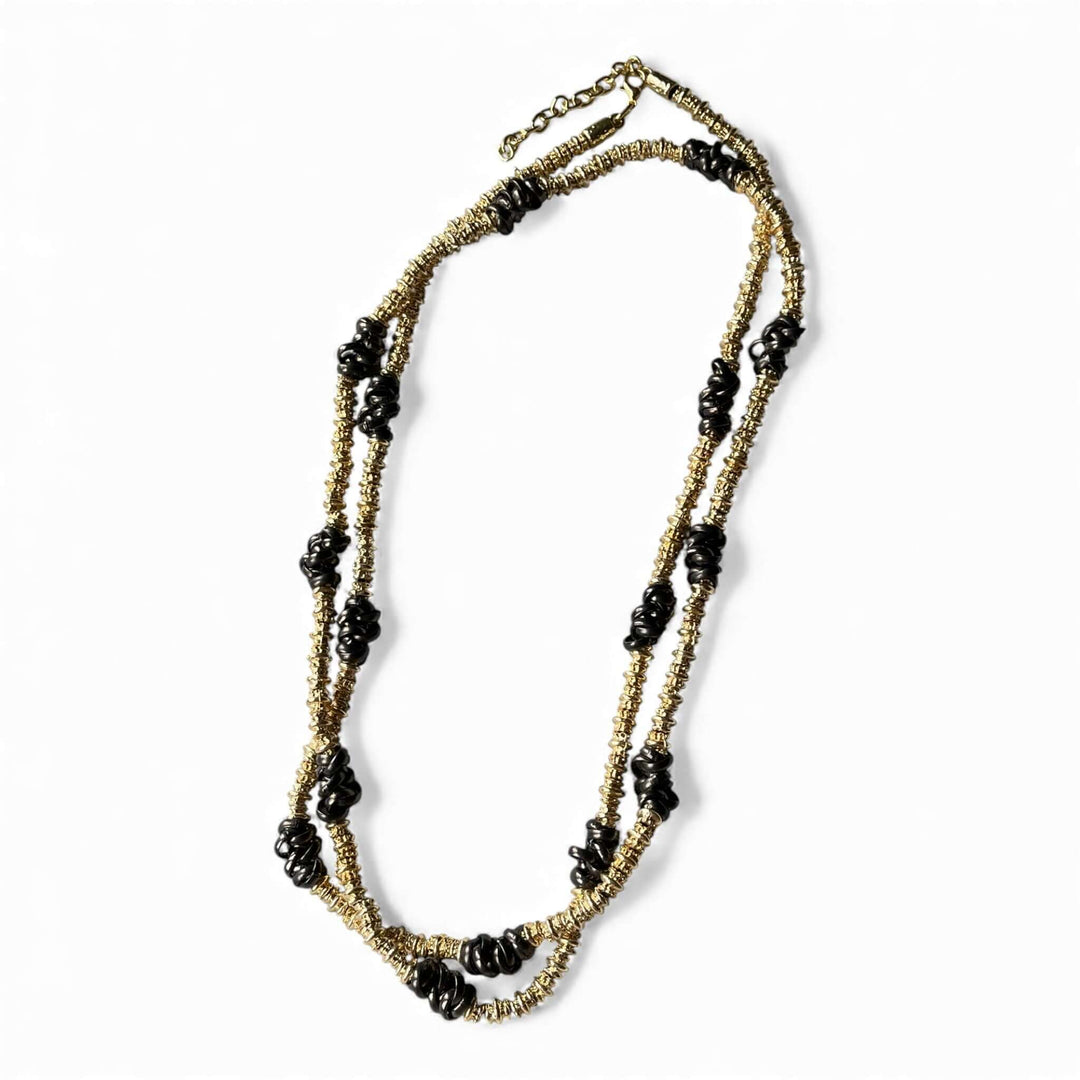 18k Gold Plated 100cm Long Beaded Necklace – Two-Tone Layering Statement Piece
