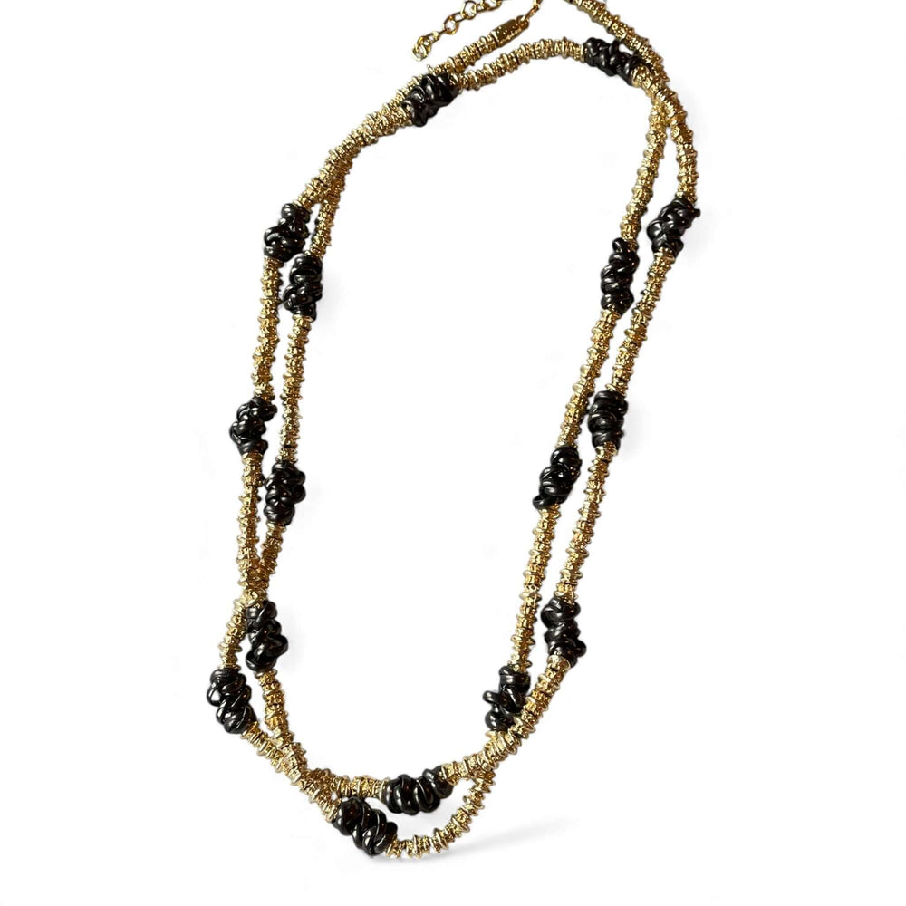 18k Gold Plated 100cm Long Beaded Necklace – Two-Tone Layering Statement Piece