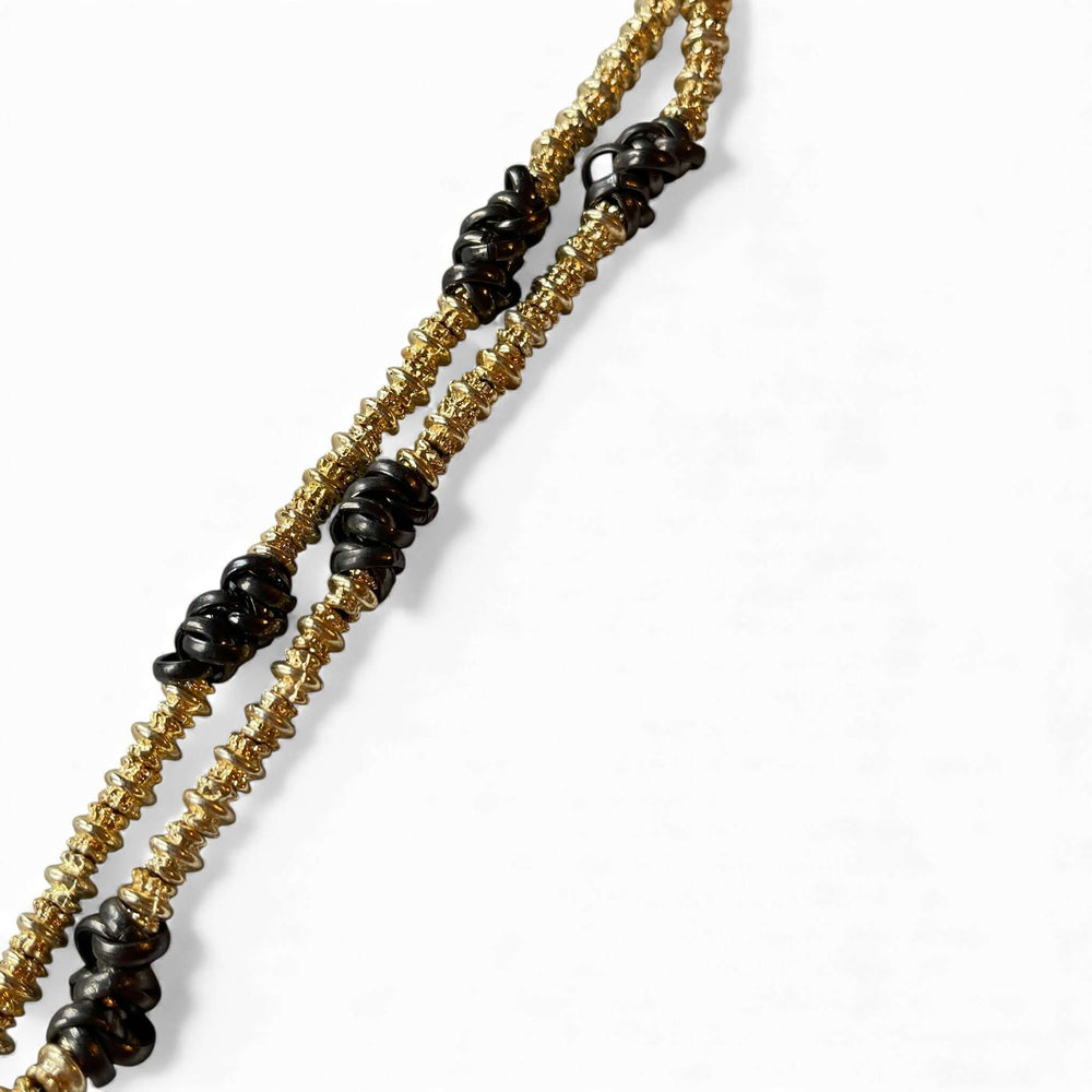 18k Gold Plated 100cm Long Beaded Necklace – Two-Tone Layering Statement Piece