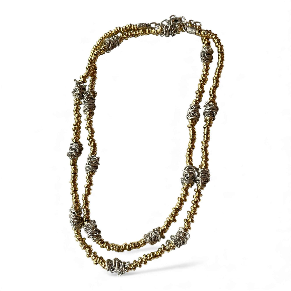 18k Gold Plated 100cm Long Beaded Necklace – Two-Tone Layering Statement Piece