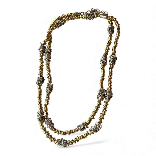 18k Gold Plated 100cm Long Beaded Necklace – Two-Tone Layering Statement Piece