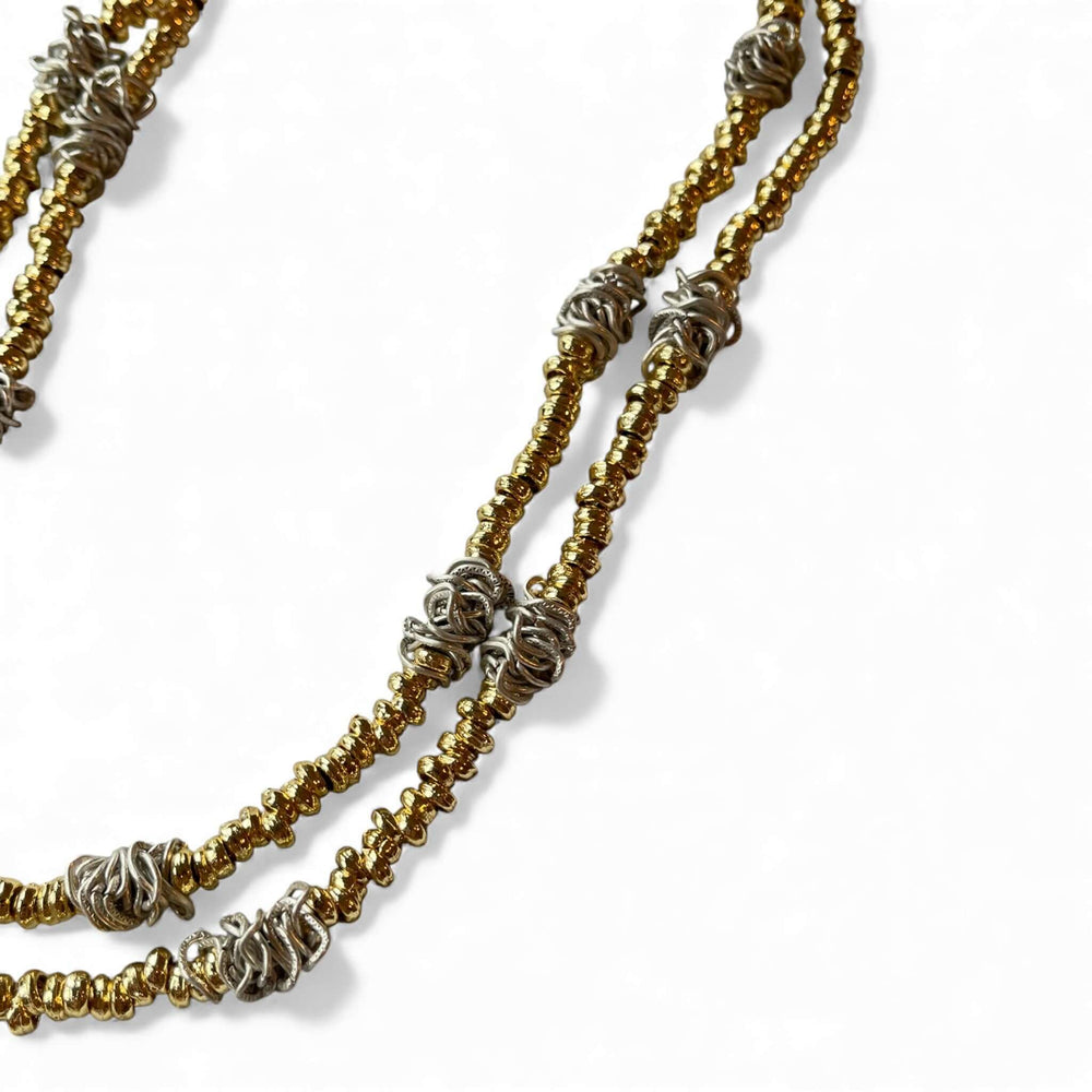 18k Gold Plated 100cm Long Beaded Necklace – Two-Tone Layering Statement Piece