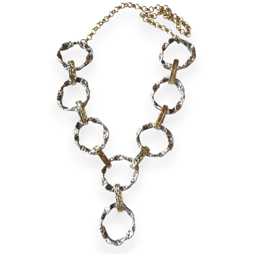 Luxury Two-Tone Chunky Chain Necklace | Hammered Silver & 18K Gold Plated Statement Link