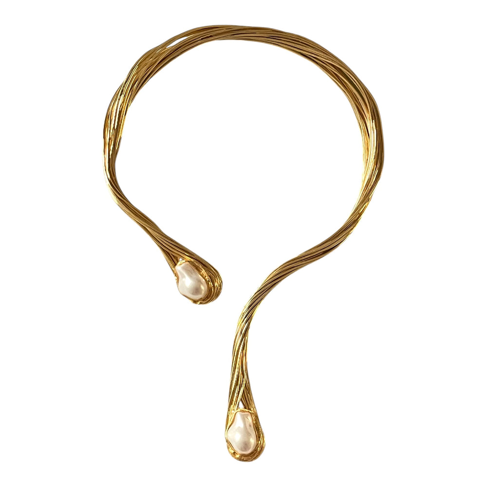 Aramele 18k Gold Plated Baroque Pearl Statement Set | Open Choker, Cuff & Ring