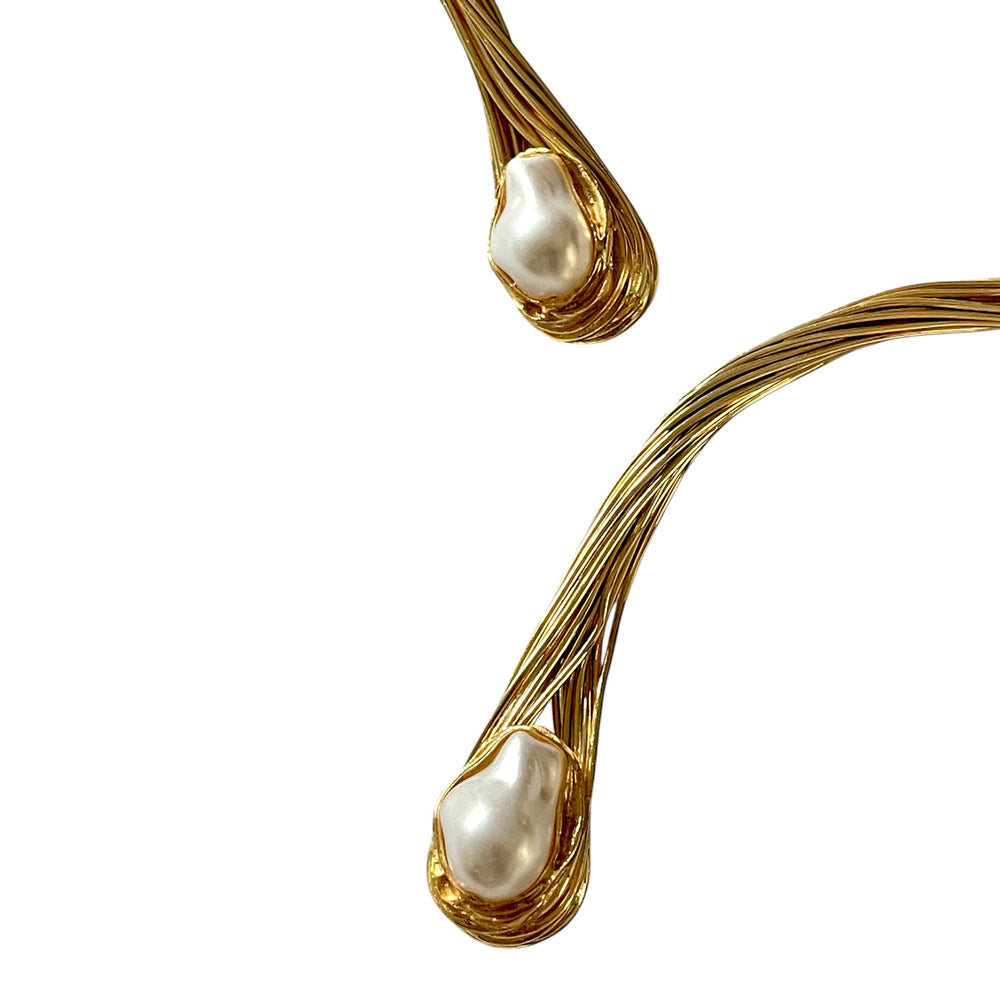 Aramele 18k Gold Plated Baroque Pearl Statement Set | Open Choker, Cuff & Ring