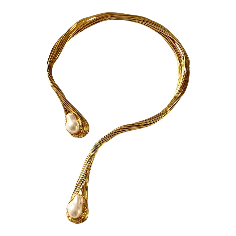 Aramele 18k Gold Plated Baroque Pearl Statement Set | Open Choker, Cuff & Ring