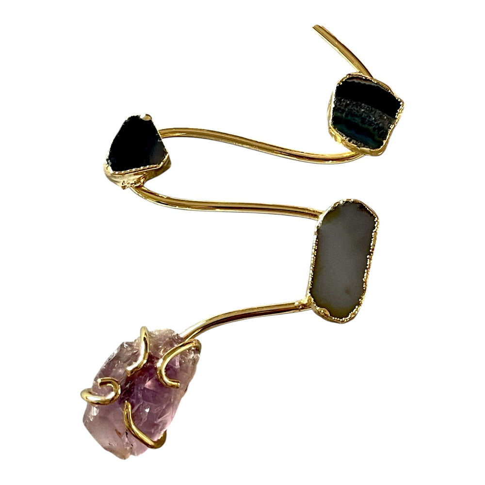 One of a Kind 18k Gold Plated Raw Crystal & Agate Open Choker Statement