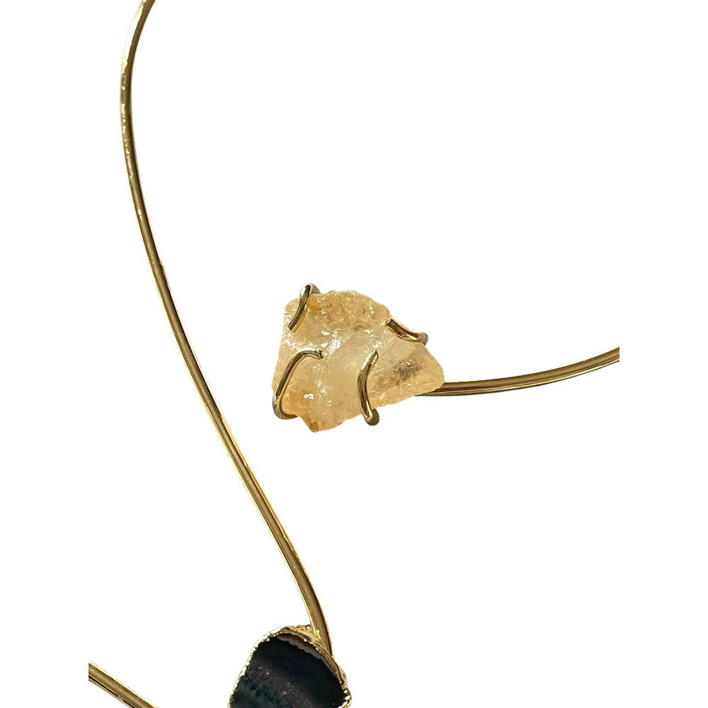 One of a Kind 18k Gold Plated Raw Crystal & Agate Open Choker Statement