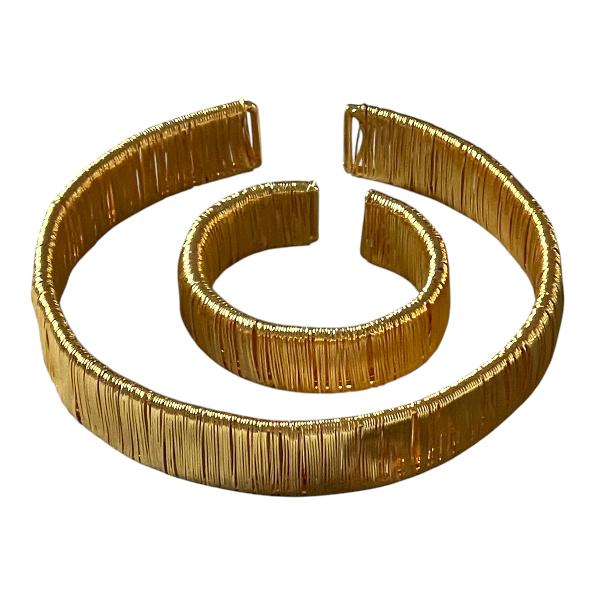 18K Gold Plated Wire-Wrapped Gold Choker & Cuff Set | Statement Jewelry