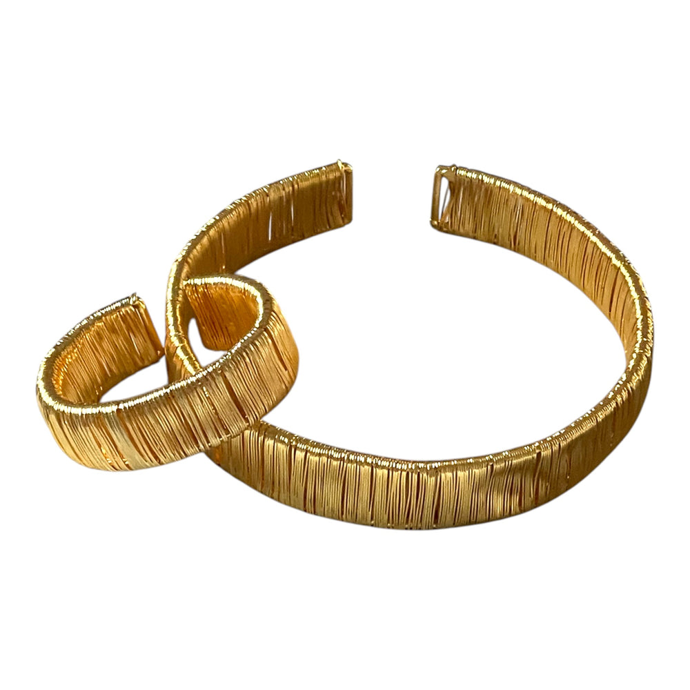 18K Gold Plated Wire-Wrapped Gold Choker & Cuff Set | Statement Jewelry