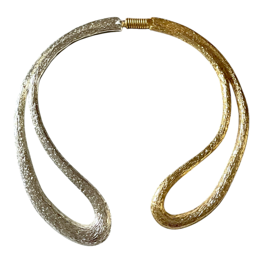 Sculpturale Tweekleurige Open Choker Ketting | 18k Verguld & Zilverkleurig
