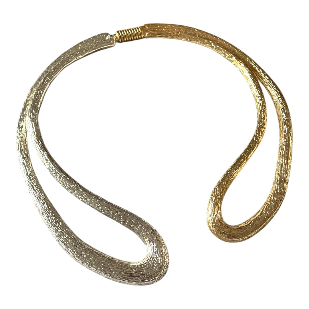Sculptural Two-Tone Open Choker Necklace | 18k Gold Plated & Silver Finish