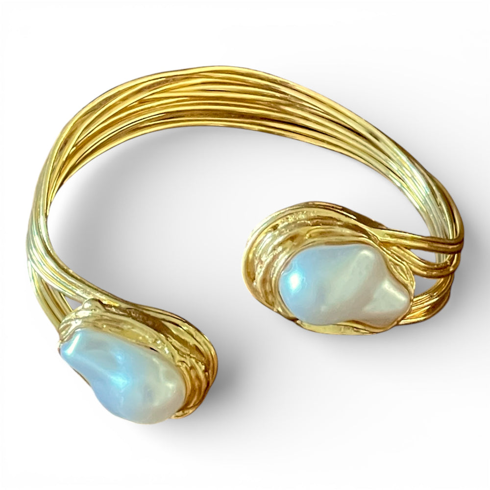 Aramele 18k Gold Plated Baroque Pearl Statement Set | Open Choker, Cuff & Ring