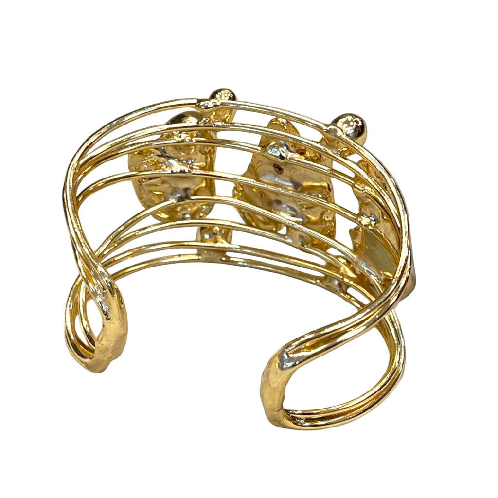 Gold Baroque Pearl Bracelet – Artisan Gold Cuff & Statement Pearl Ring Set