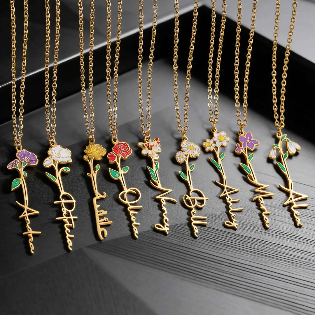 Atoztide Custom Name Necklace for Women UV Print Color Flower Pendant Stainless Steel Jewelry Choker Chain Personalized Gift