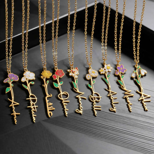 Atoztide Custom Name Necklace for Women UV Print Color Flower Pendant Stainless Steel Jewelry Choker Chain Personalized Gift