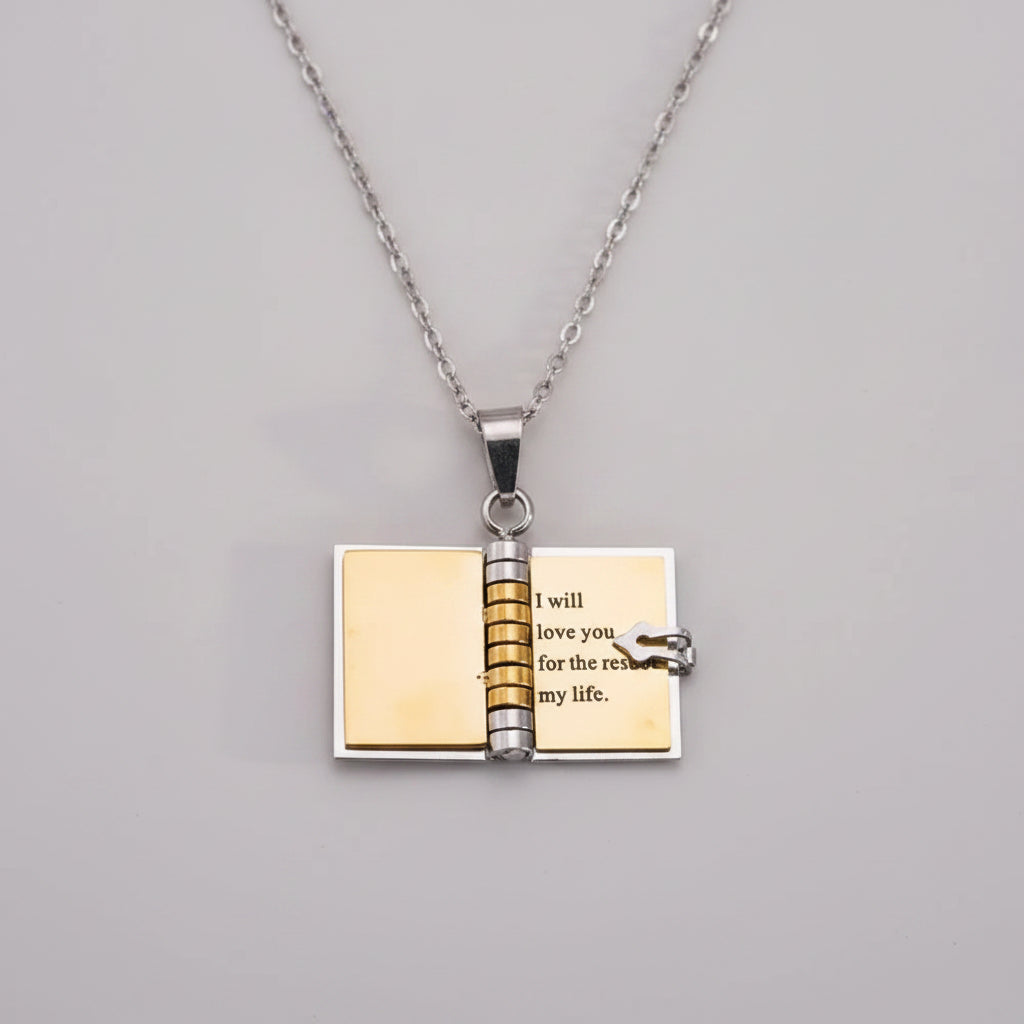Engravable Book Locket Necklace – Personalized Pendant