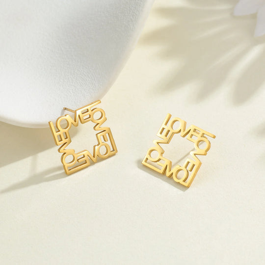 Custom Name Square Stud Earrings | Personalized Stainless Steel