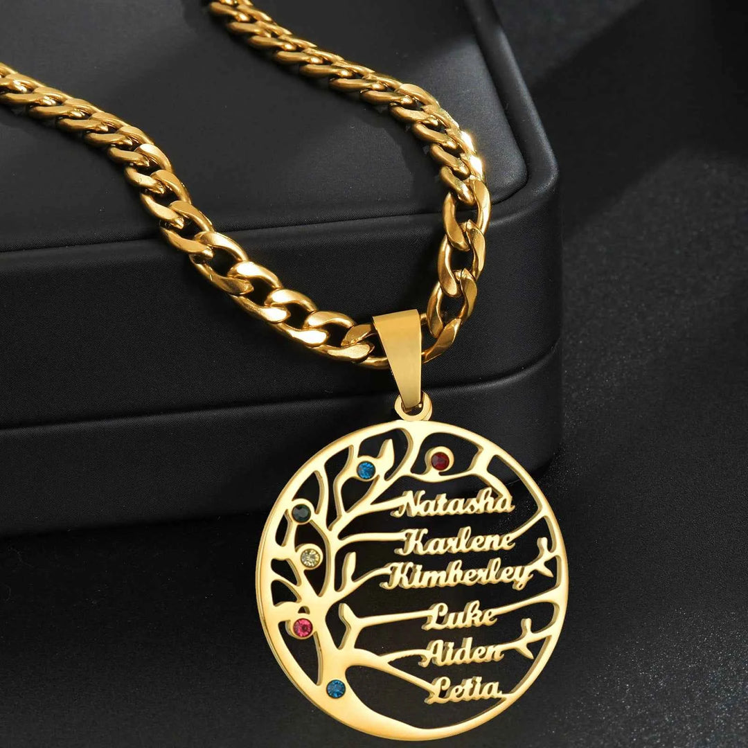 Atoztide Personalized Custom Name Necklace Stainless Steel Birthstone Family LifeTree for Women Letter Mother Kids Jewelry Gift