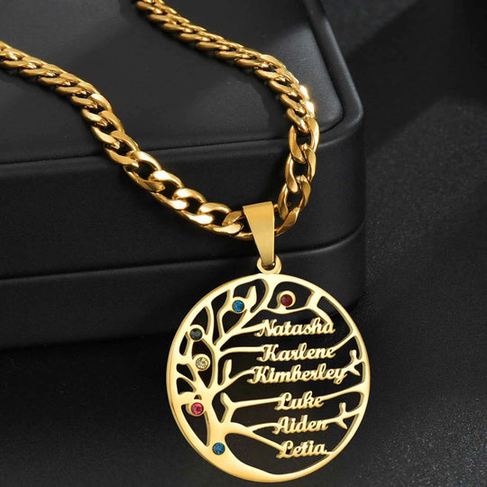 Atoztide Personalized Custom Name Necklace Stainless Steel Birthstone Family LifeTree for Women Letter Mother Kids Jewelry Gift