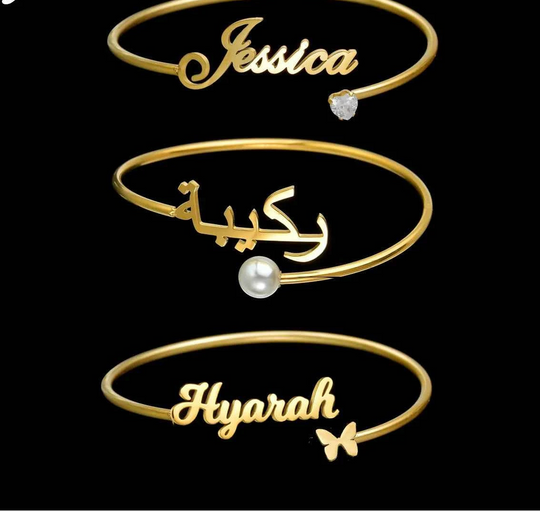 Atoztide Personalized Custom Name Bracelet For Women Stainless Steel Open Adjustable Letter Heart Bangle Jewelry Gift For Lover
