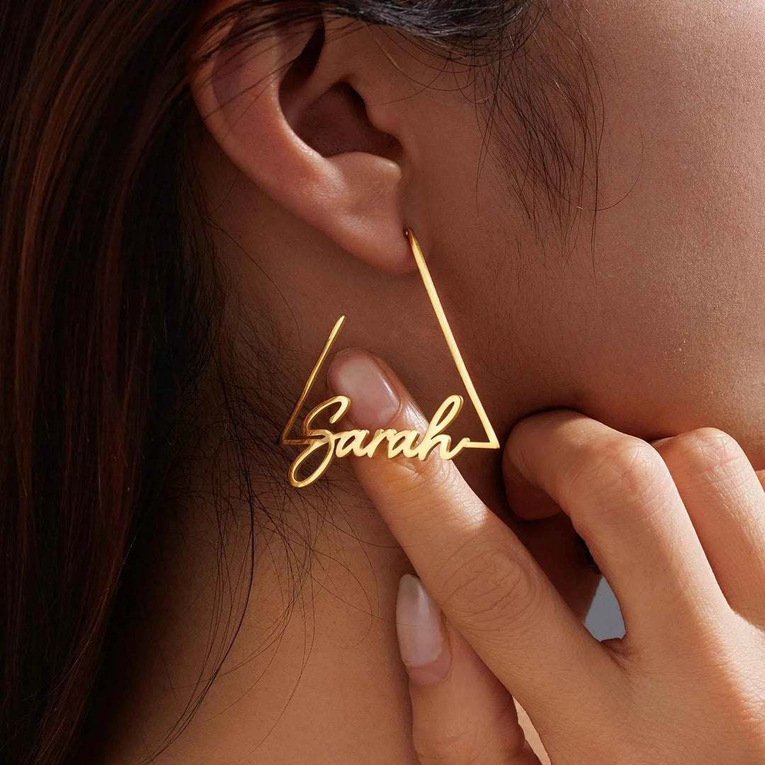 Atoztide Custom Name Triangle Hoop Earring For Women High Quality Stainless Steel Jewelry Personalized Weddings Birthday Gift