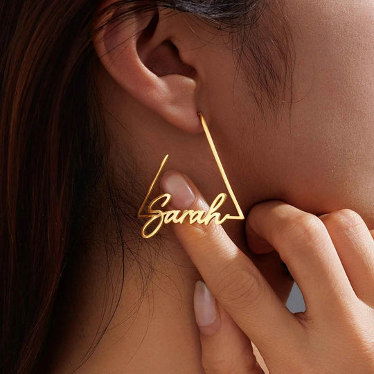 Atoztide Custom Name Triangle Hoop Earring For Women High Quality Stainless Steel Jewelry Personalized Weddings Birthday Gift
