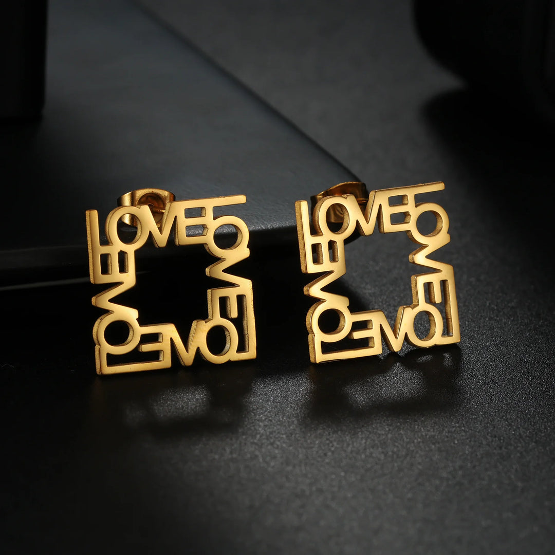 Custom Name Square Stud Earrings | Personalized Stainless Steel