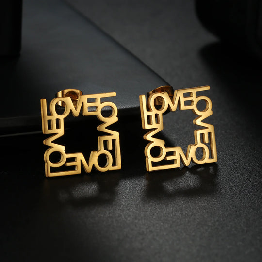 Custom Name Square Stud Earrings | Personalized Stainless Steel