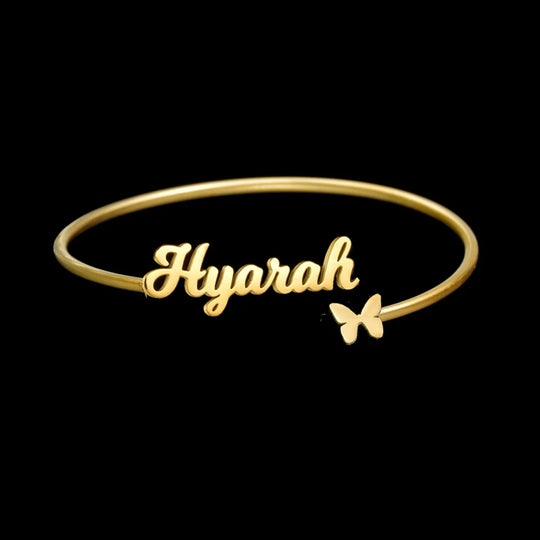 Personalized Custom Name Bangle Bracelet | Open Adjustable | Gold, Silver & Rose Gold