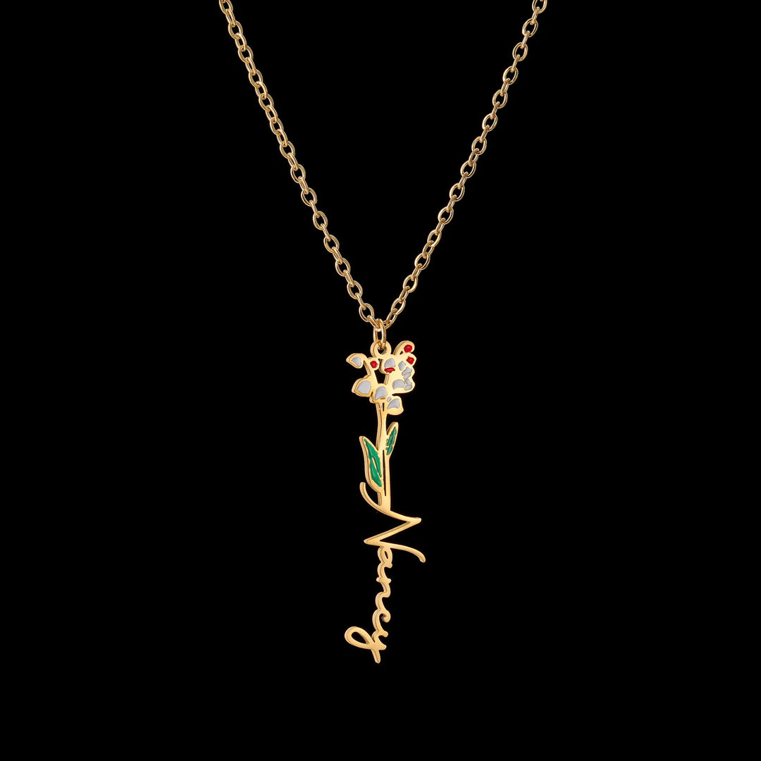 Custom Name Flower Pendant Necklace