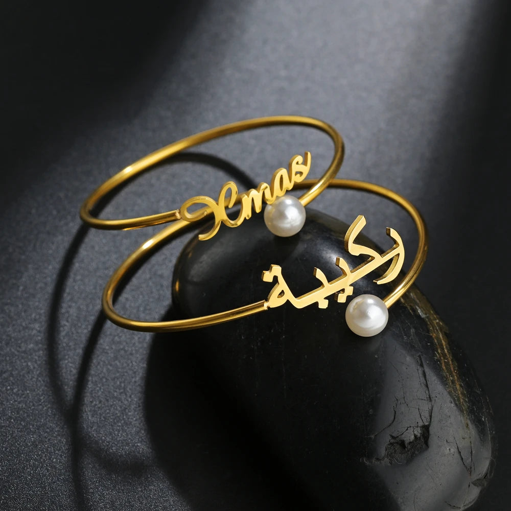 Personalized Custom Name Bangle Bracelet | Open Adjustable | Gold, Silver & Rose Gold
