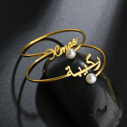 Personalized Custom Name Bangle Bracelet | Open Adjustable | Gold, Silver & Rose Gold