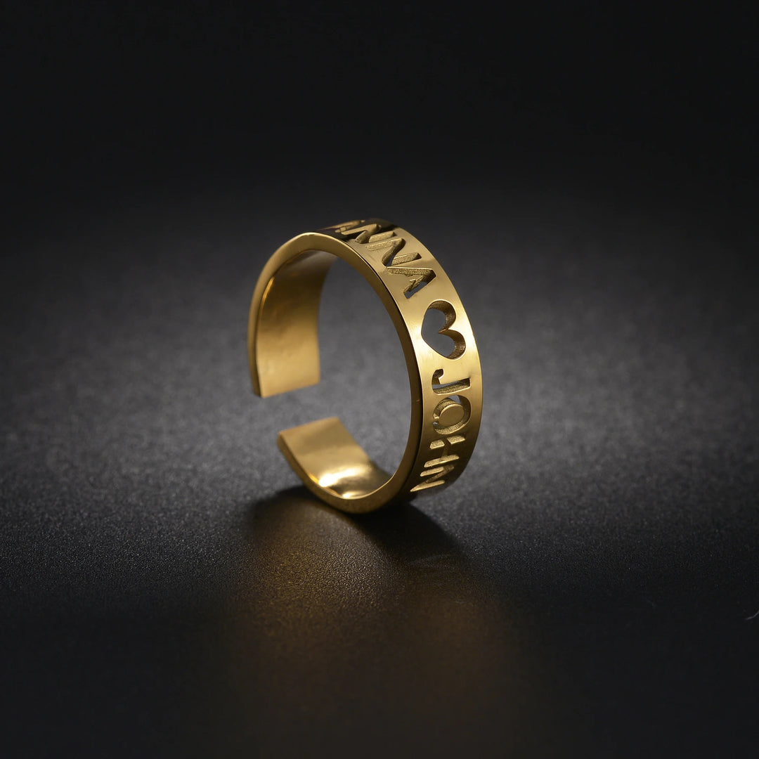 Personalized Name Ring – Adjustable Stainless Steel | Silver, Gold, Rose Gold & Black