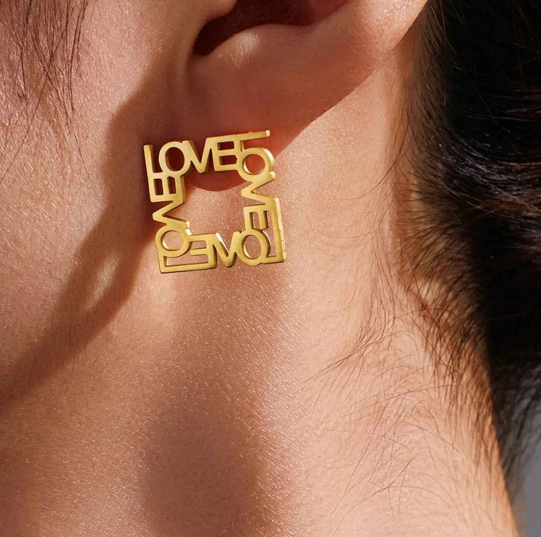 Atoztide Custom Name Square Stud Earring for Women Stainless Steel Jewelry Trend Cycle Earring Personalized Birthday Gift