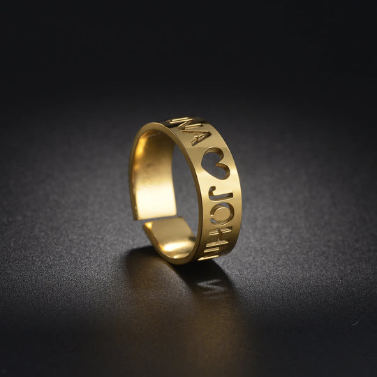 Personalized Name Ring – Adjustable Stainless Steel | Silver, Gold, Rose Gold & Black