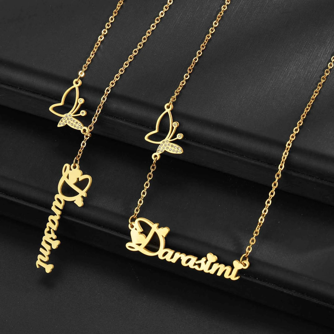 Atoztide Custom Name Necklace for Women Stone Zircon Butterfly Stainless Steel Jewelry Choker Chain Personalized Birthday Gift