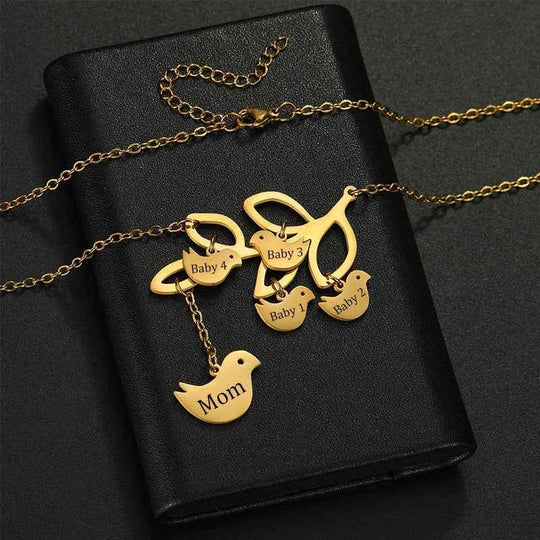 Nextvance Custom Mom & Kids Names Necklace for Women Men Personalized Stainless Steel Bird Tree Pendant Family Jewelry Gift