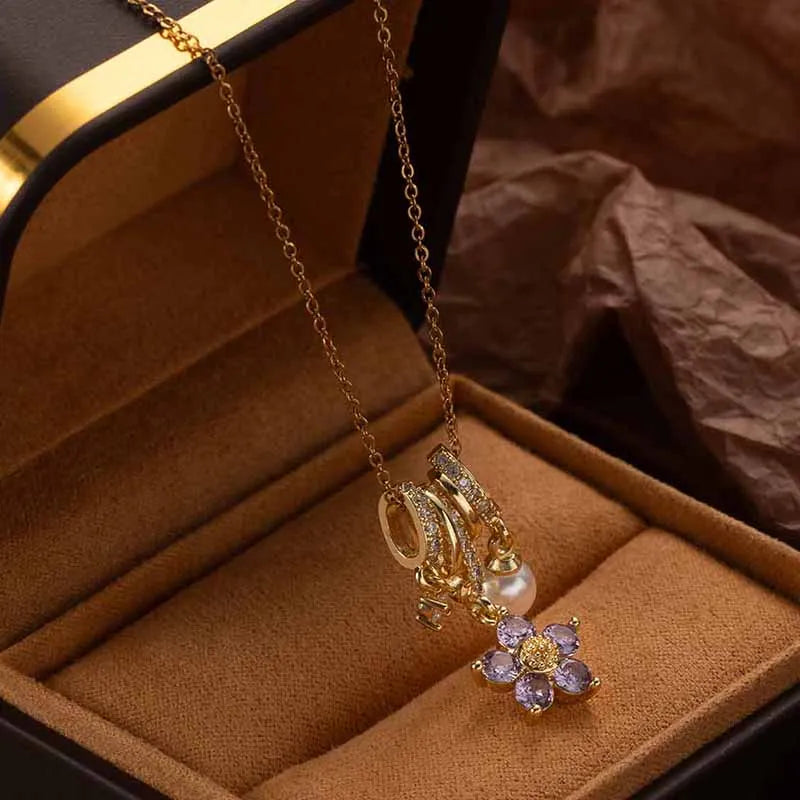 Colorful Flower Zircon Necklace | 316L Stainless Steel
