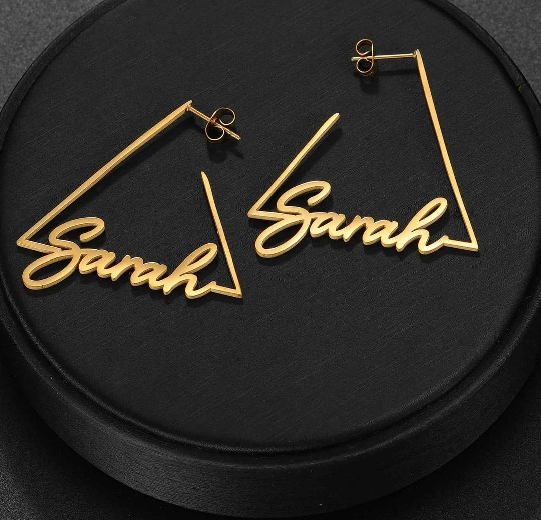 Atoztide Custom Name Triangle Hoop Earring For Women High Quality Stainless Steel Jewelry Personalized Weddings Birthday Gift