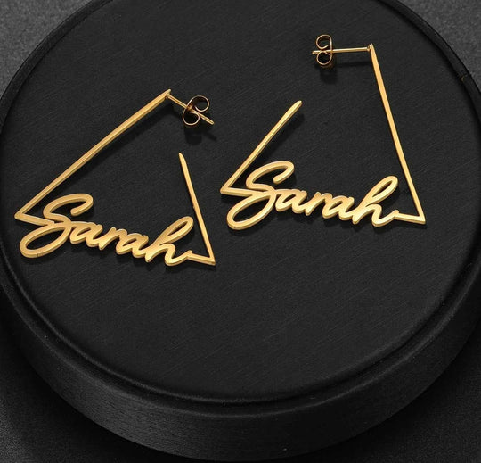 Atoztide Custom Name Triangle Hoop Earring For Women High Quality Stainless Steel Jewelry Personalized Weddings Birthday Gift