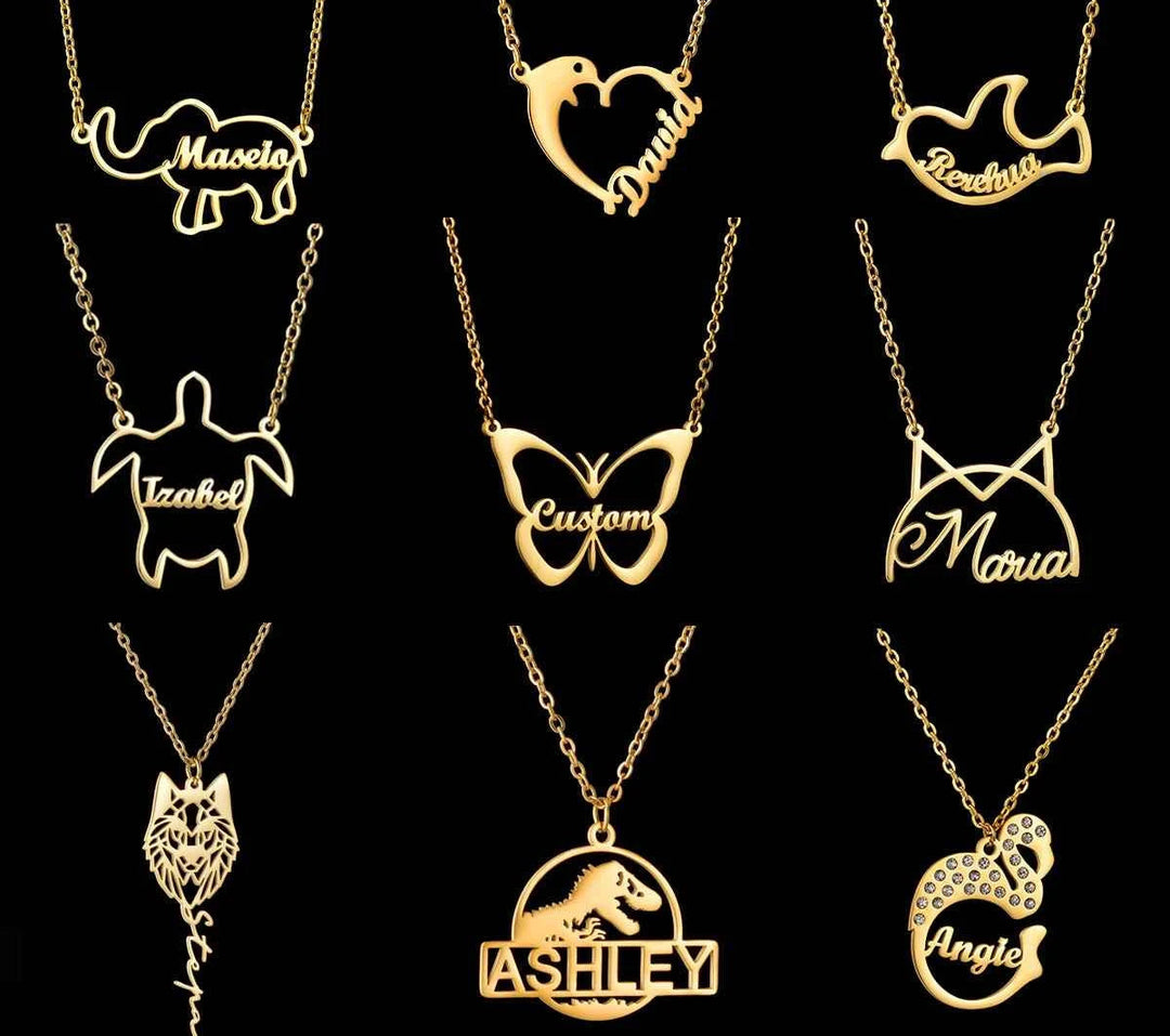 Atoztide Personalized Custom Name Necklaces for Women Stainless Steel Animal Dinosaur Pendant Link Chain Birthday Jewelry Gift