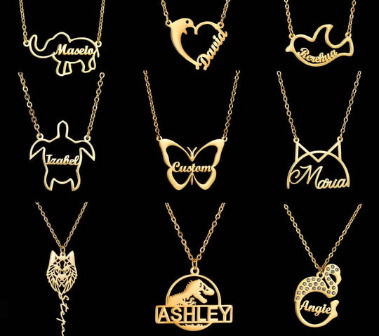 Atoztide Personalized Custom Name Necklaces for Women Stainless Steel Animal Dinosaur Pendant Link Chain Birthday Jewelry Gift