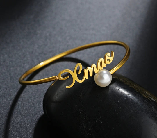 Personalized Custom Name Bangle Bracelet | Open Adjustable | Gold, Silver & Rose Gold