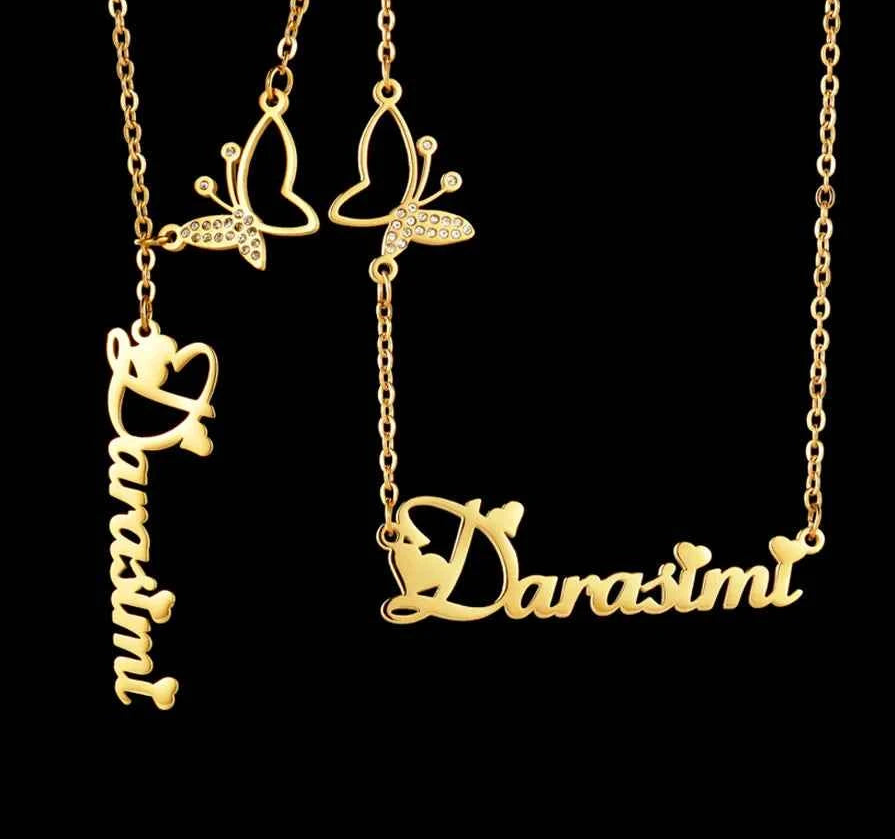 Atoztide Custom Name Necklace for Women Stone Zircon Butterfly Stainless Steel Jewelry Choker Chain Personalized Birthday Gift