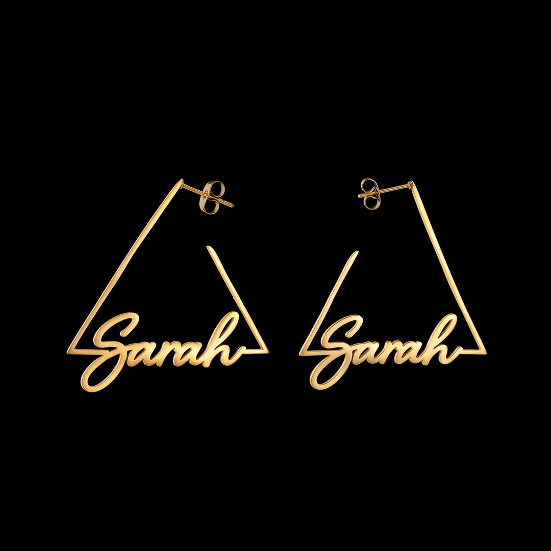 Custom Name Triangle Hoop Earrings | Personalized Stainless Steel