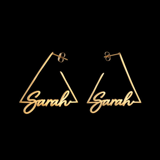 Custom Name Triangle Hoop Earrings | Personalized Stainless Steel