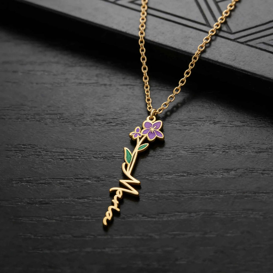 Atoztide Custom Name Necklace for Women UV Print Color Flower Pendant Stainless Steel Jewelry Choker Chain Personalized Gift