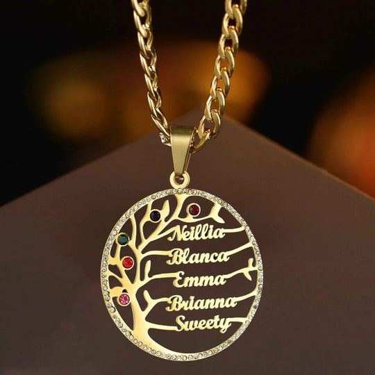 Atoztide Personalized Custom Name Necklace Stainless Steel Birthstone Family LifeTree for Women Letter Mother Kids Jewelry Gift